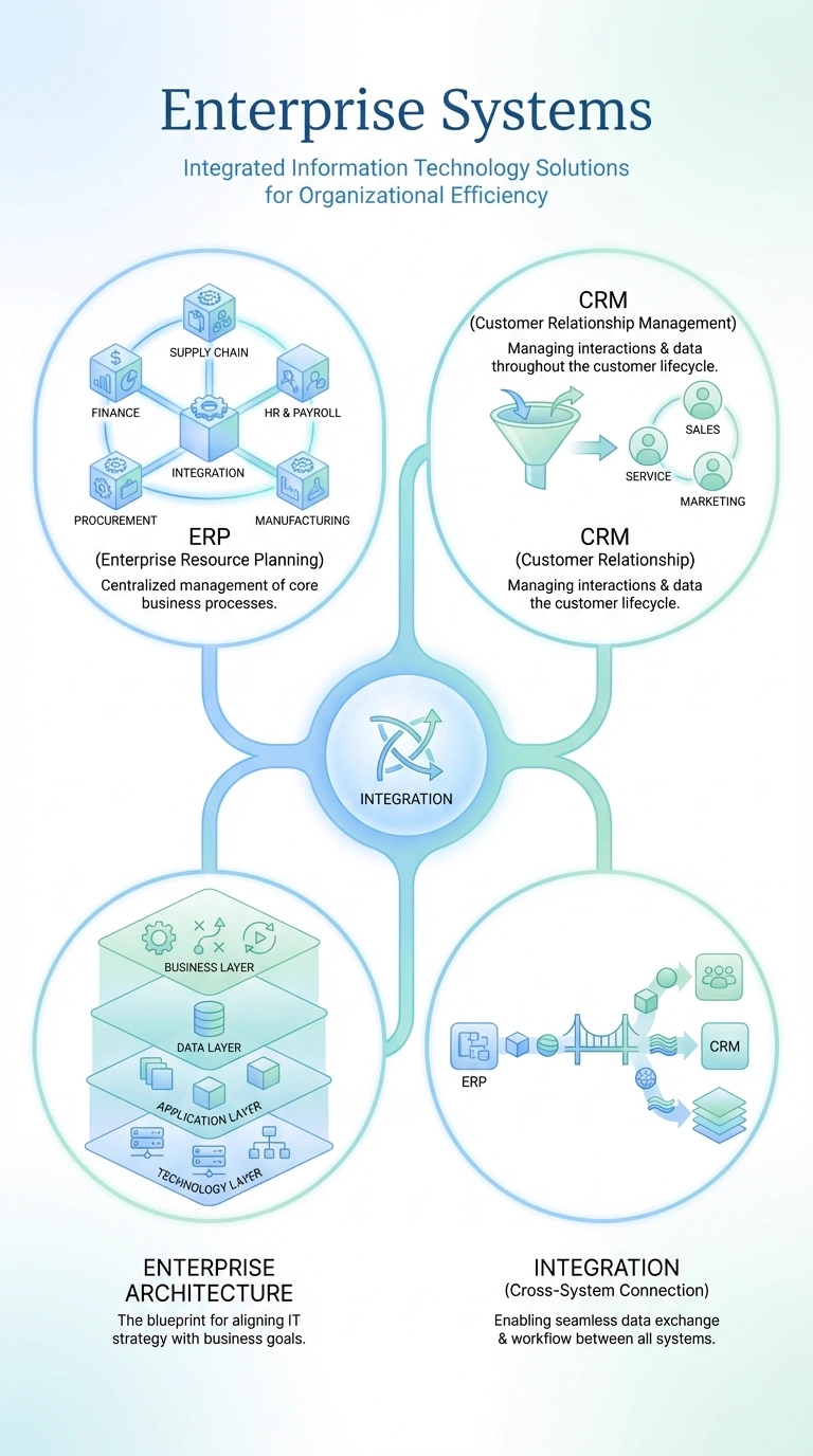 Enterprise Systems Infographic - Complete Visual Study Guide for Information Technology