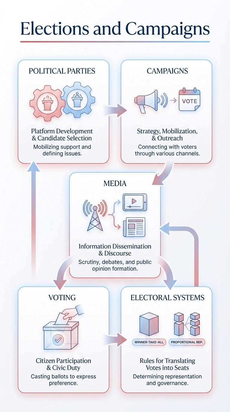 Elections and Campaigns Infographic - Complete Visual Study Guide for Political Science