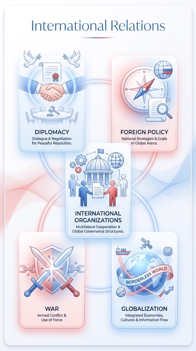 International Relations Infographic - Complete Visual Study Guide for Political Science
